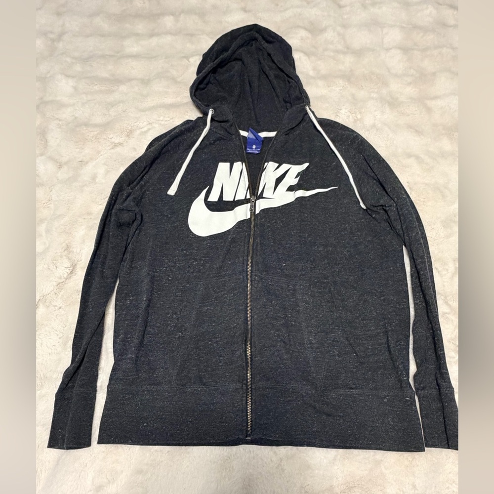 Nike Black and White Zip Hoodie with Large Swoosh